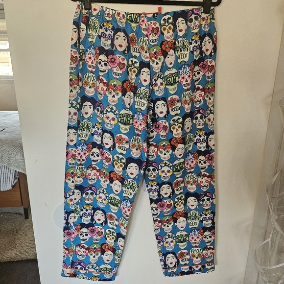 EUC The Cats Pajamas Sugar Skull Frida PJ Pants Women Small Cotton - Picture 4 of 11